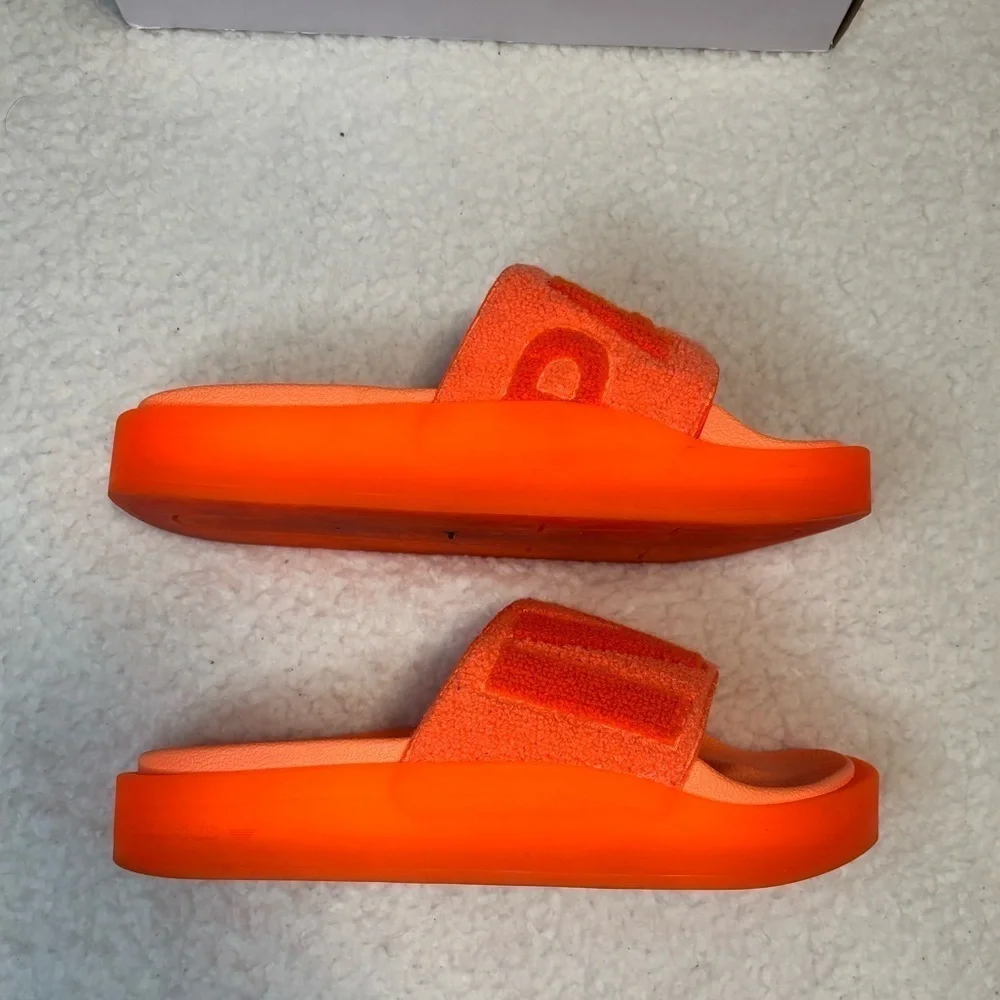 Ivy Park x Adidas Screaming Orange Terry Cloth Logo Platform Slides